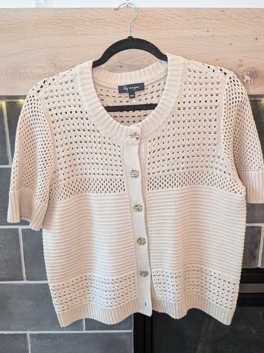 Ally Morgan Cream Short-Sleeve Knit Cardigan